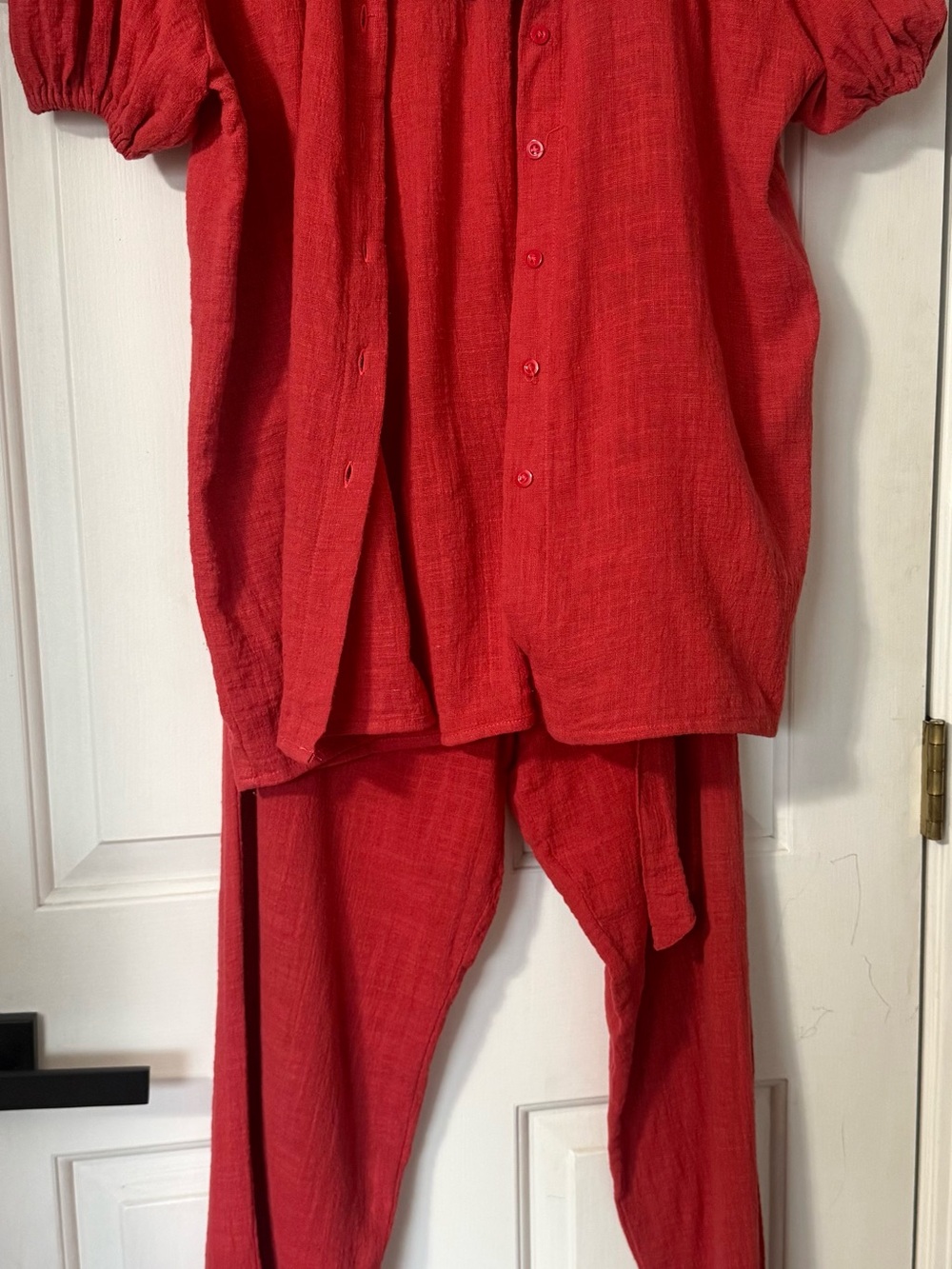 LPA Red Button-Front Straight Leg Jumpsuit